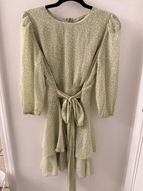 Forever 21 Light Sage Printed Tie-Waist Dress